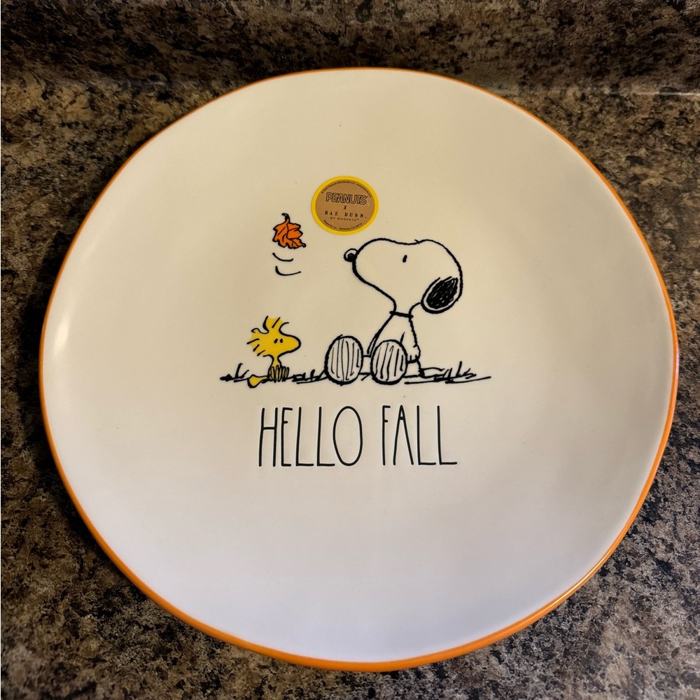 NEW Rae Dunn x Peanuts “Hello Fall” Serving Plate Snoopy Woodstock Orange Rim